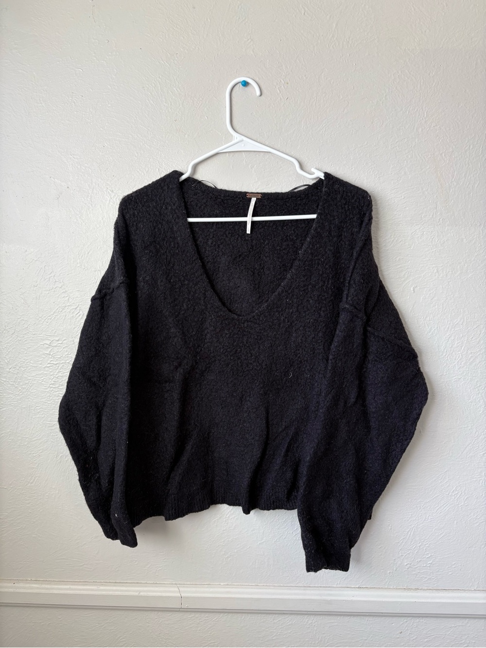 Free People Black V-Neck Slouchy Knit Sweater